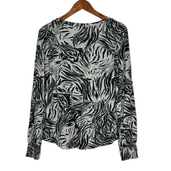 Liverpool Los Angeles Black Gray Stripe Long Sleeve Pullover Top - Picture 4 of 6